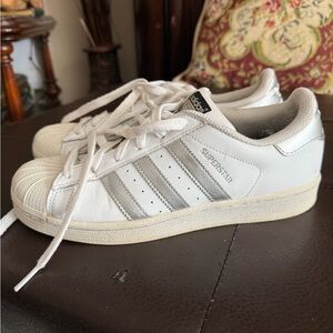 Adidas Superstar White and Silver Shoes